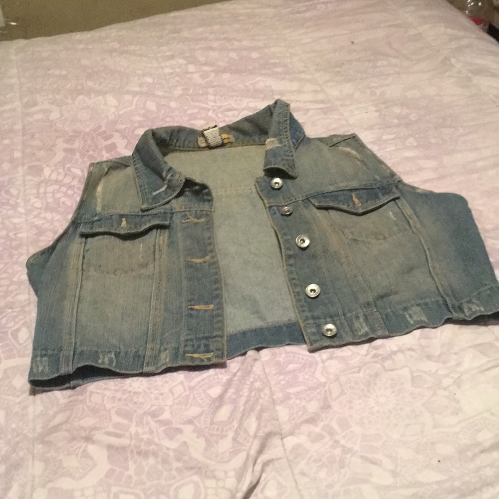 Vintage washed light blue jean vest